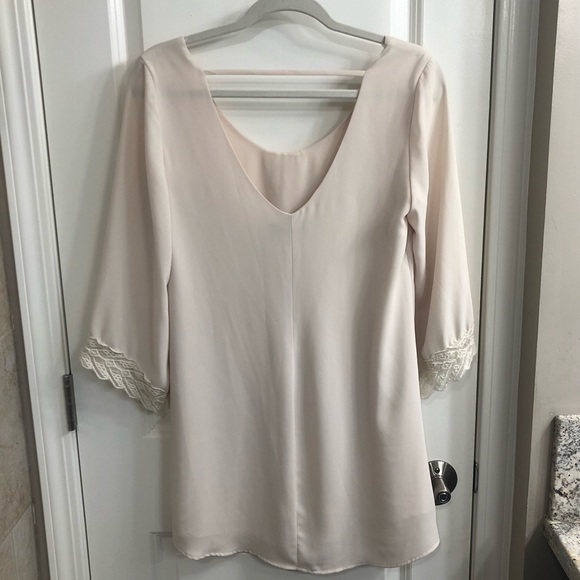 ASTR Cream Lace Trim Bell Sleeve Shift Dress - Picture 3 of 6